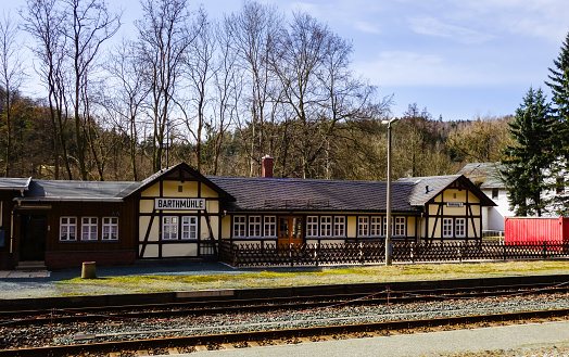 small station in half-timbered style germany village