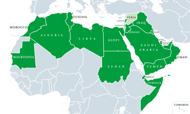 illustrations, cliparts, dessins animés et icônes de carte politique de la ligue arabe, ligue des états arabes, - afrique du nord