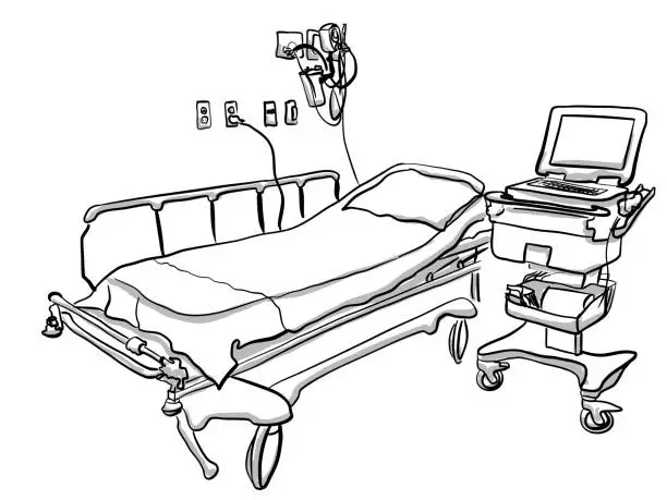Vector illustration of Stress Electrocardiogram Hospital Bed