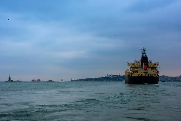 istock Big ship on Istanbul bosphorus sea 1128560007