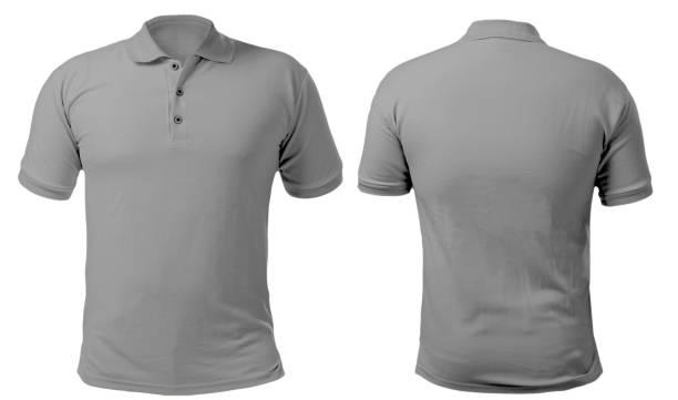 White Polo Shirt Mock Front Back View Male Model Wear Stock