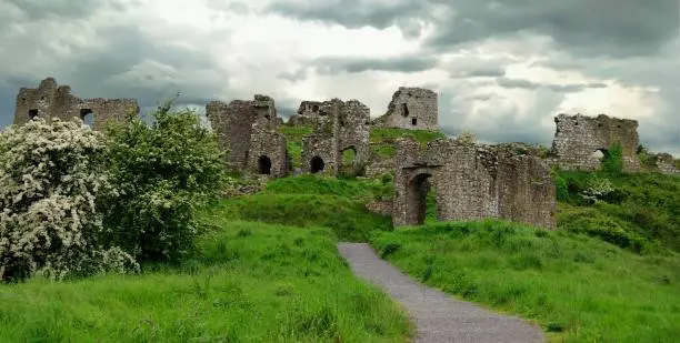 Ruins of old fortress on a hill, County Laois, Ireland.