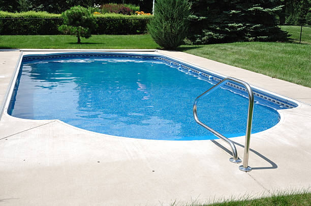 istock Backyard In-Ground Swimming Pool on sunny day 112857664
