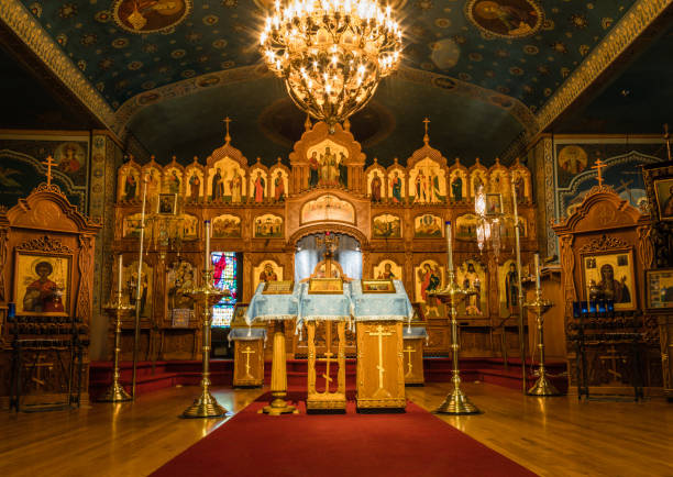 istock Waymart, PA, USA - February 9, 2019:  St. Tikhon's Orthodox Monastery before Vigil service and choir 1128580201