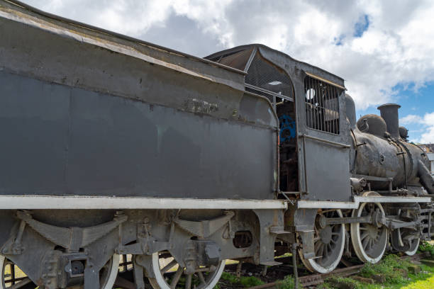 istock Old train engine displayed in Puerto Montt, Chile 1128589592