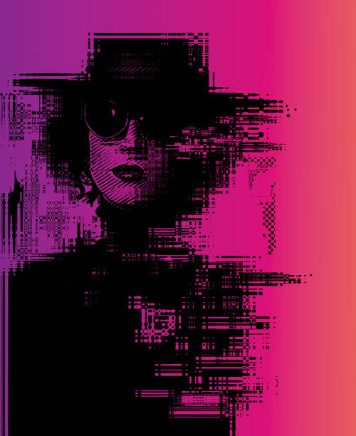 istock Glitch technique portrait of a young woman with cool attitude 1128590226