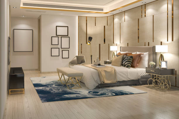 istock 3d rendering beautiful luxury bedroom suite in hotel with tv 1128597176