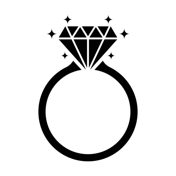 значок бриллиантового обручального кольца изолирован на белом фоне - обручальное кольцо stock illustrations