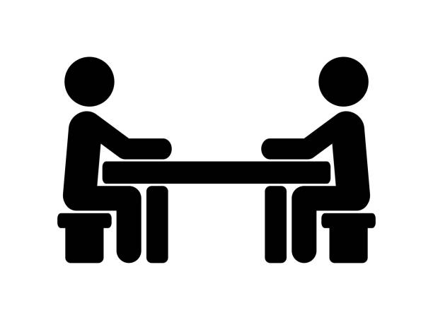 Man and man face each other. Pictogram of people who face each other. interview event silhouettes stock illustrations