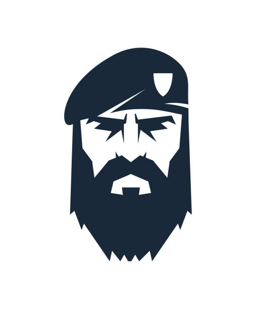 illustrations, cliparts, dessins animés et icônes de mаn beret avec la barbe et la moustache. logo de force spécial. - military rank badge marines