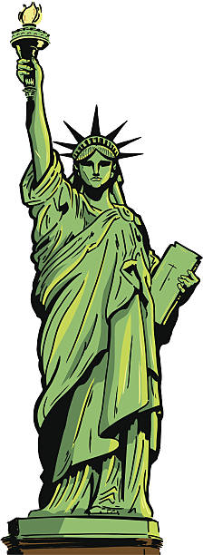 ilustrações, clipart, desenhos animados e ícones de a estátua da liberdade valor integral - statue manhattan monument flaming torch