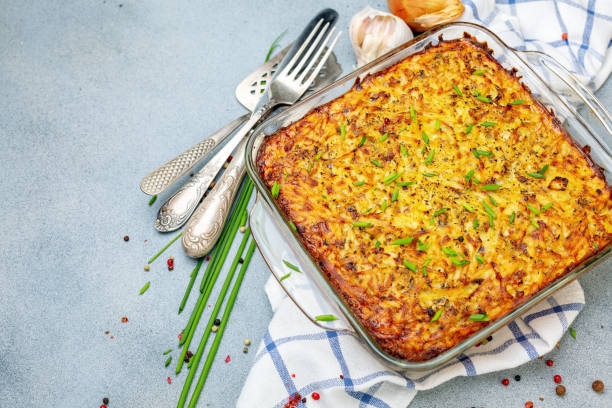 istock Potato kugel gratin in a glass pan. 1128609896