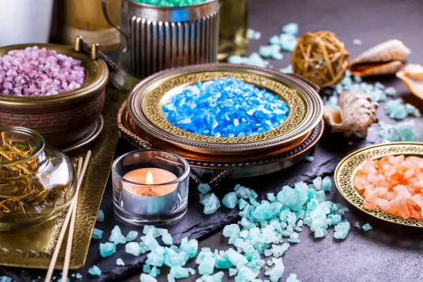 Items for spa massage in a composition on the table