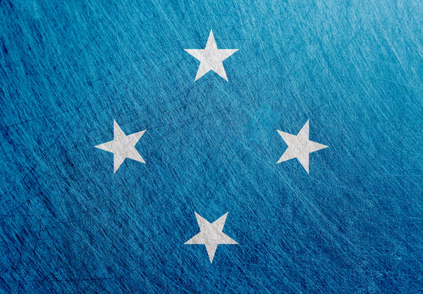 Micronesia flag metal vintage, retro, scratched, steel background.