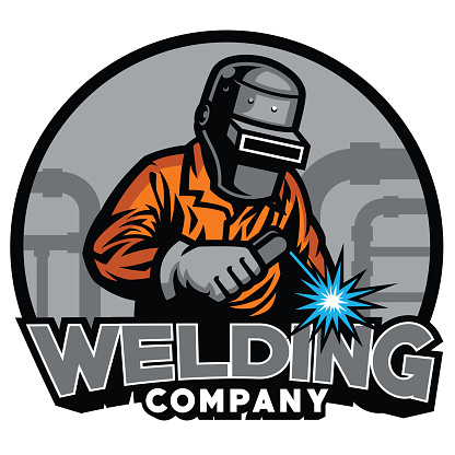 vector of welder working with weld helmet in badge design style