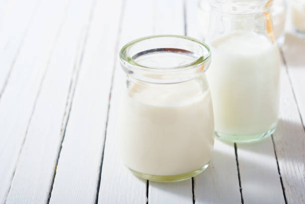istock Dairy product white wooden table 1128617905