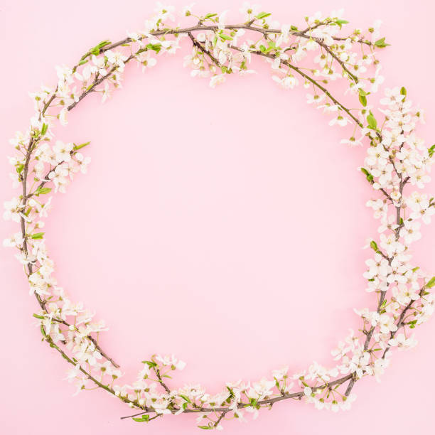 istock Floral frame with spring flowers on pastel background. Flat lay, top view. Spring time background. 1128619139