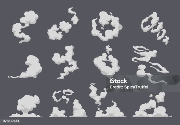 Cartoon Smoke Cloud Comic Steam Explosion Dust Fight Animation Fog Movement Smog Motion Game Smoke Vector Gas Blast Stock Illustration - Download Image Now