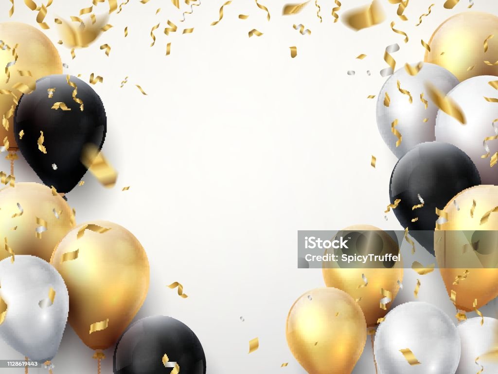 Bannière De Célébration Joyeux Anniversaire Partie De Fond Avec Des Rubans  Dor Des Confettis Et Des Ballons Affiche Anniversaire Réaliste Vecteurs  libres de droits et plus d'images vectorielles de Ballon de baudruche 