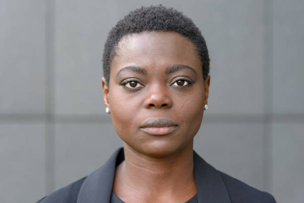 istock Front bust portrait of young black woman 1128620441