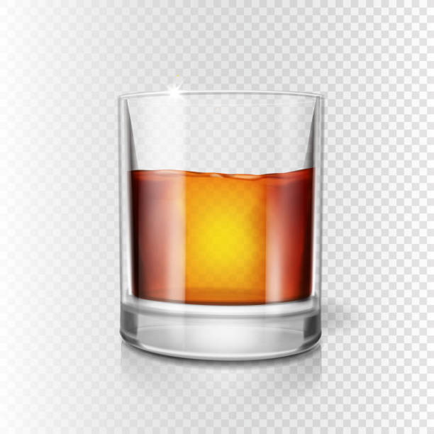 illustrations, cliparts, dessins animés et icônes de scotch whisky ou rhum, brandy verre, illustration réaliste. - whisky cocktail glass rum