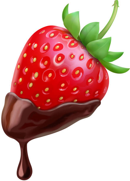 ilustraciones, imágenes clip art, dibujos animados e iconos de stock de fresa y chocolate sumergieron ilustración vectorial realista - berry fruit pink vibrant color leaf