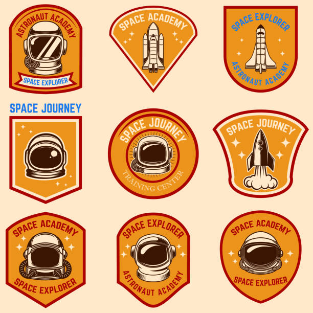 ilustrații de stoc cu set de șabloane de etichete pentru tabăra spațială. element de design pentru etichetă, semn, poster, tricou. - space mission