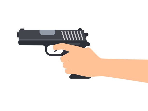 ilustrações de stock, clip art, desenhos animados e ícones de vector illustration of hands holding gun isolated on white background - airsoft gun