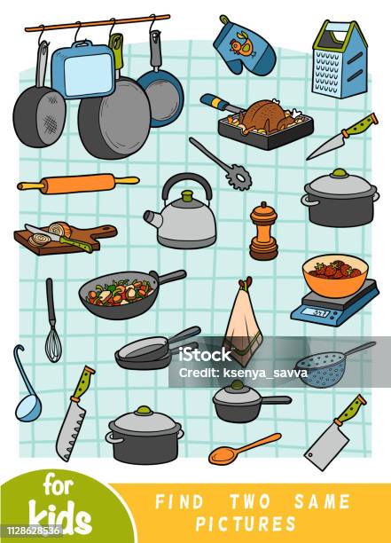 Kitchen Objects 2 Find Two The Same Pictures Education Game Set Of Kitchen Objects Stock ...