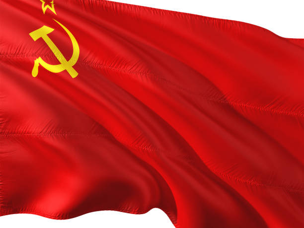 istock Flag of Soviet Union waving in the wind, isolated white background. 1128629668