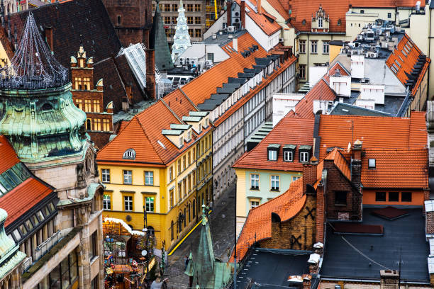 istock Landmark view of Wroclaw red rooftops and cathedrals 1128631899