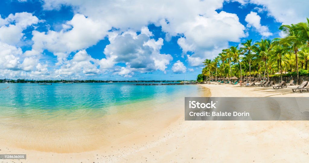 Beach on Mauritius Public beach at Grand baie of Mauritius island, Africa Majestic Stock Photo