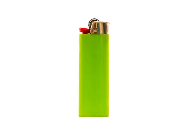 Green lighter isolated on white background, with clipping path. Design element.