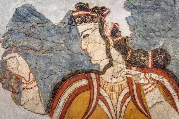 afresco de grego antigo da mulher - grécia ilustrações - fotografias e filmes do acervo