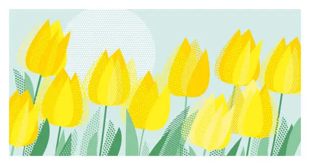 Vector illustration of Yellow decorative tulip floral header template