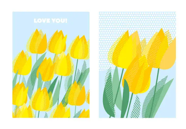 Vector illustration of Yellow decorative tulip floral postcard template