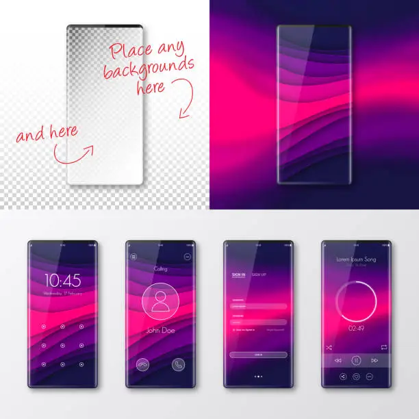 Vector illustration of Modern smartphones templates - mobile phone isolated on blank background