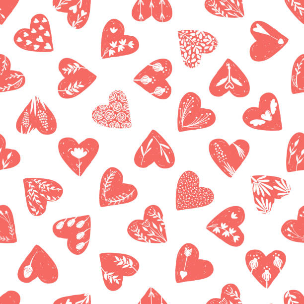 Vector seamless pattern with hand drawn hearts isolated on transparent background. Love valentines day clipart. Heart shape decorated floral elements: rose, tulip, key with wings, arrows Vector seamless pattern with hand drawn hearts isolated on transparent background. Love valentines day clipart. Heart shape decorated floral elements: rose, tulip, key with wings, arrows. sketches-of-hearts-with-wings-clip-art stock illustrations