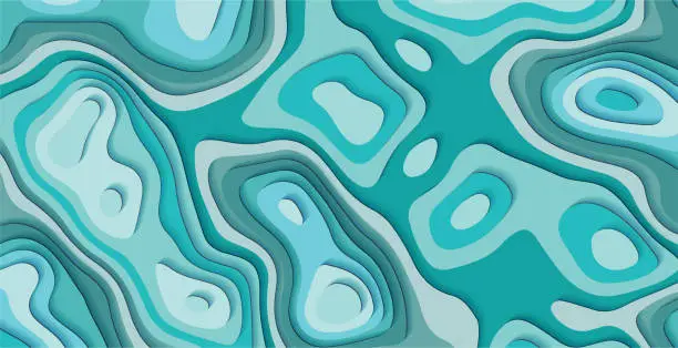 Vector illustration of abstract blue papercut landscape