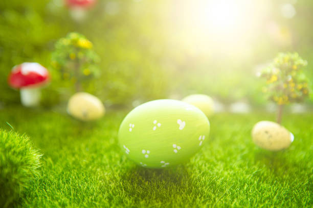 istock One Green Easter eggs on meadow in Dreamland or fairy world 1128647968
