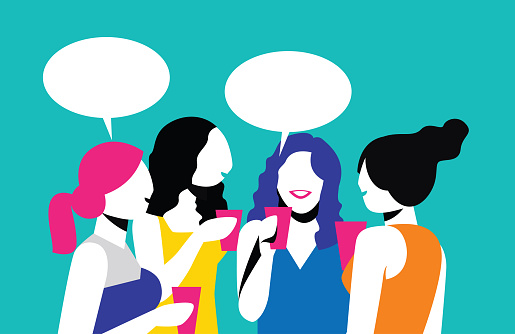 Illustration of basic colors, simple, people without faces, talking, talking, living, having a nice moment between them.

This illustration is made in vectors and it is easy to change colors and adapt to any size.

The text balloons and people can move position, add or remove