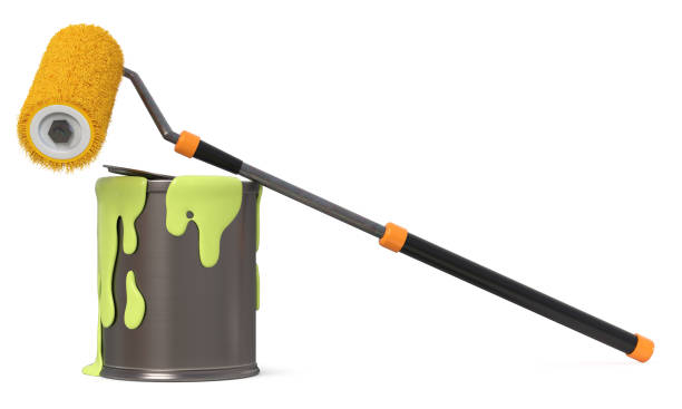 istock 3d illustration iron jar with paint and paint roller 1128648255