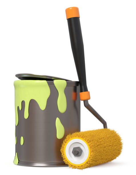 istock 3d illustration iron jar with paint and paint roller 1128648271