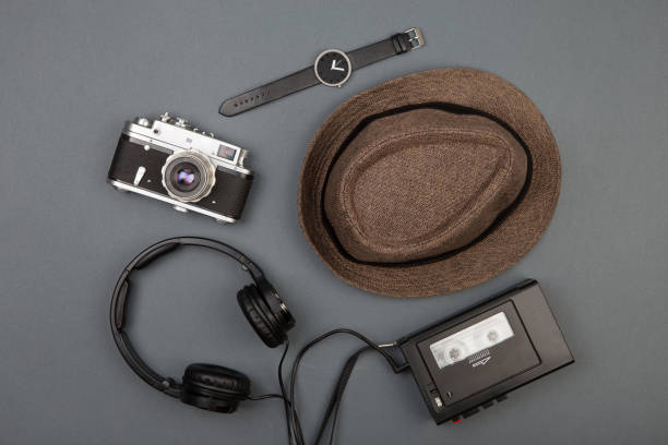 istock Journalist or private detective workplace - camera, recorder and other stuff 1128650210