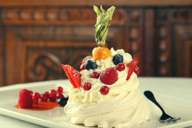 delicious meringue cake with cream