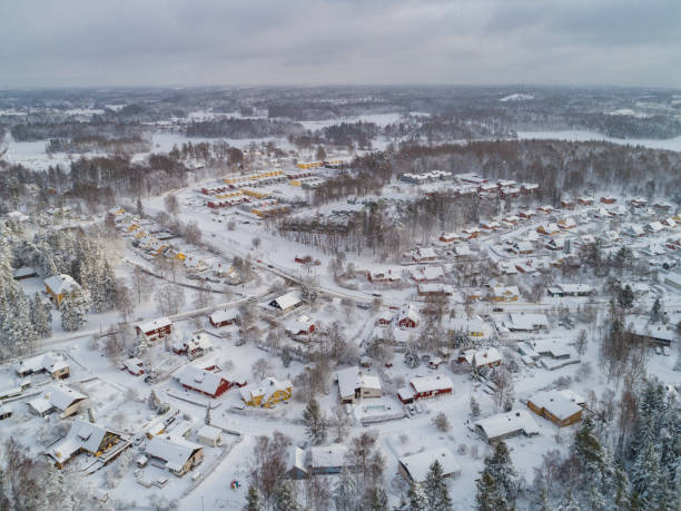 istock Aerial winter view over a small city 1128651924
