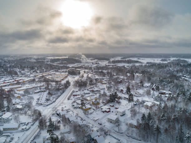 istock Aerial winter view over a small city 1128651925