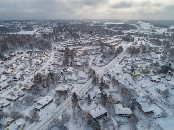 istock Aerial winter view over a small city 1128651926