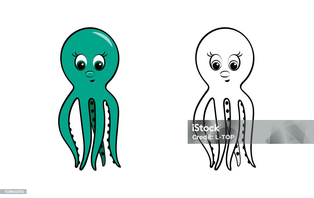 Coloring page outline of cartoon cute octopus. Coloring book for kids. Vector illustration Coloring Book Page - Illlustration Technique stock vector