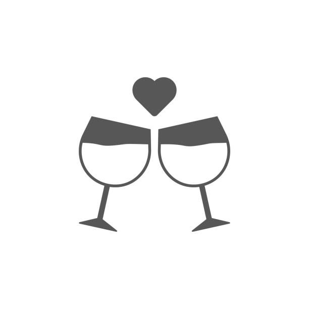 alkohol, champagner, herz, gläser-symbol. einfache glyph, flache vektor der valentinstag, liebe symbole für ui und ux, website oder mobile anwendung - toast party silhouette people stock-grafiken, -clipart, -cartoons und -symbole